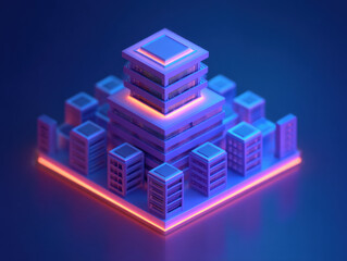 Fototapeta premium Quantum programming inspires futuristic cityscape with glowing neon lights and geometric architecture in digital art style