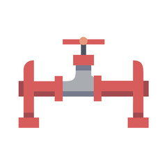 Geometric plumbing valve illustration in red and gray tones