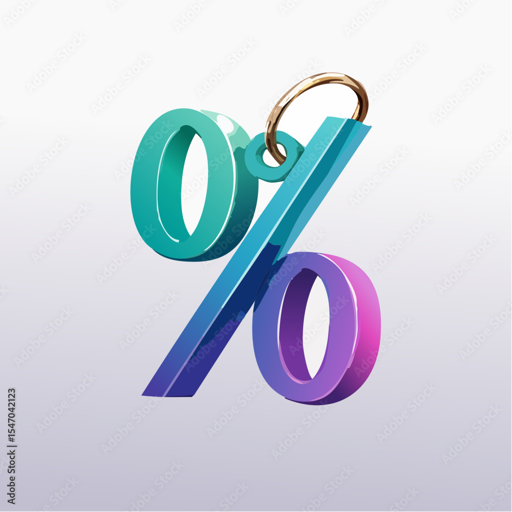 Fototapete 3d rendering of a percentage symbol with a gold ring on a gradient background