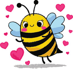 Cute cartoon bumblebee flying with a heart, a sweet summer insect illustration