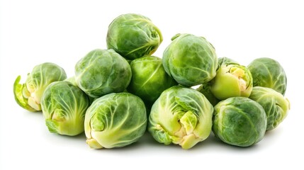 Fototapeta premium Fresh Brussels sprouts clustered on white