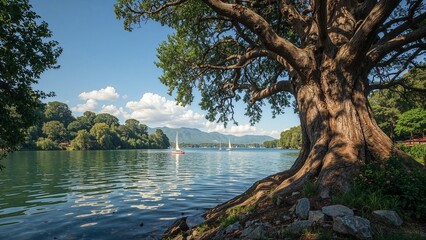 Majestic Tree Overlooking a Tranquil Lake