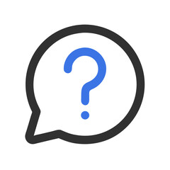 Blue question mark in gray speech bubble on black background