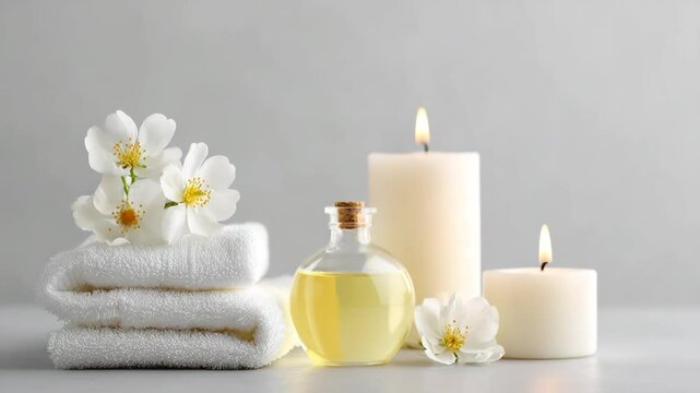 serene scene depicting tranquil aromatherapy setup with essential oils candles and soft lighting