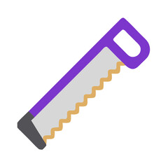 Illustrated hand saw tool in purple on black background