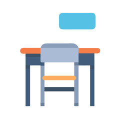 Flat design study desk and chair on black background