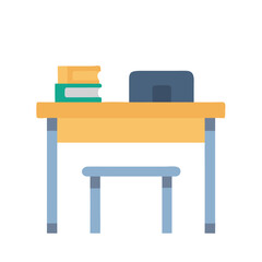 Fototapeta premium Illustration of workspace table with books and a chair