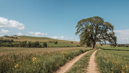 Rural Road Winding Through Verdant Countryside