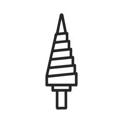 Minimalist illustration of a step drill bit on black