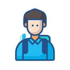 Flat design icon of a student with backpack illustration