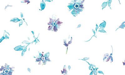 水彩画。水彩タッチの水色植物イラスト。水彩のベクター化している夏の葉っぱ素材。夏の植物フレーム背景。Watercolor painting. Water color plant illustration with watercolor touch. Watercolor vectorized summer leaves. Summer plants frame background.
