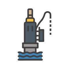 Cartoon illustration of submersible water pump in water source