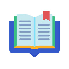 Open book icon with red bookmark and blue background