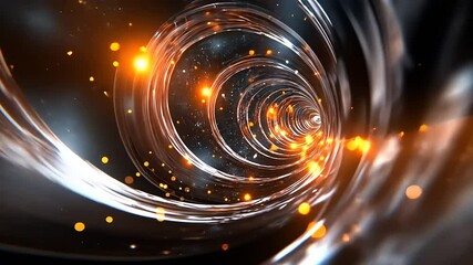 Abstract swirling tunnel with glowing particles, creating a sense of depth and motion in space - Powered by Adobe