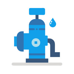 Blue water pump illustration with single water droplet graphic