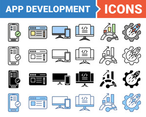 App development banner icon set with multiple style collection.