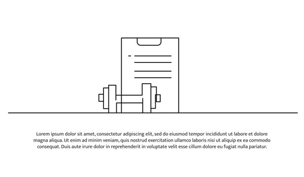 One line fitness program. Abstract minimal continuous line.