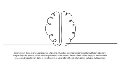 One line brain. Abstract minimal continuous line.