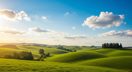 summer landscape with green field and blue sky