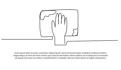 One line clean with a cloth. Abstract minimal continuous line.