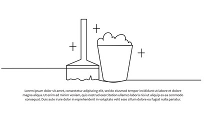 One line bucket And broom. Abstract minimal continuous line.