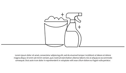 One line foam in bucket and spray. Abstract minimal continuous line.