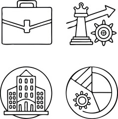 "Line Icons Set for Business Planning, Corporate Growth, and Data Management"