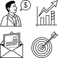 "Line Icons Set for Marketing Goals, Sales Report, and Business Development"