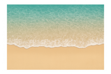 Turquoise ocean waves washing sandy shoreline under bright sunlight, peaceful tropical landscape with transparent background, summer visual concept