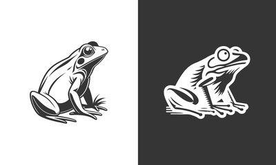 Vintage style frog illustration black and white ai generated