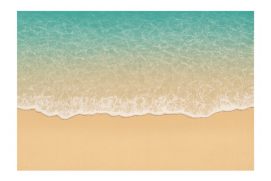 Turquoise ocean waves washing sandy shoreline under bright sunlight, peaceful tropical landscape with transparent background, summer visual concept - Powered by Adobe