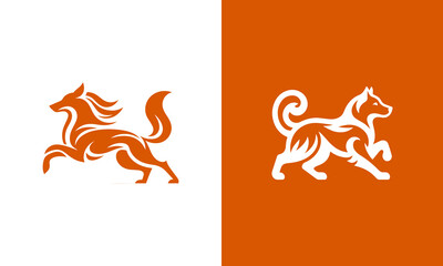 Stylized doggy logos orange and white design ai generated