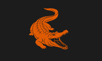 Orange alligator silhouette on black background ai generated