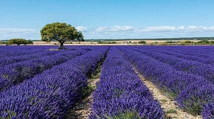 Naklejka premium Extensive lavender field under a clear sky.