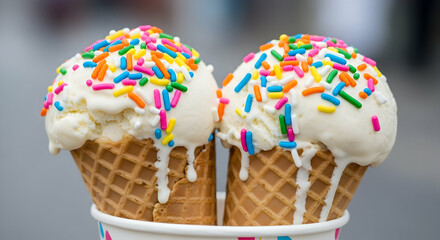 Delicious Ice Cream Cones with Colorful Sprinkles