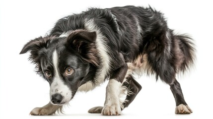 Fototapeta premium Black and white dog, alert posture