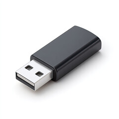 Black USB flash drive with metal connector on white