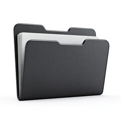 Black folder with white papers inside on white background
