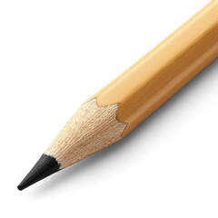 Sharp wooden pencil with black graphite tip on white background