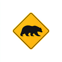 Bear crossing sign with black silhouette on yellow diamond