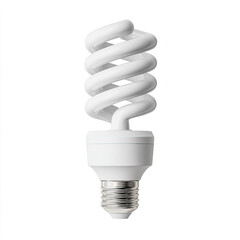Compact spiral light bulb with white background and metal base