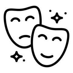 Theater Masks Icon. Comedy and Tragedy Symbol in Line Style