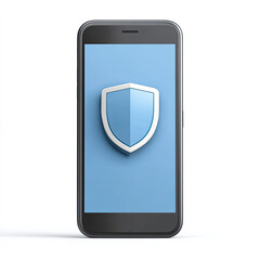 Mobile phone with blue shield icon on screen for security concept