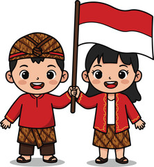 National costume Indonesian children cartoon illustration