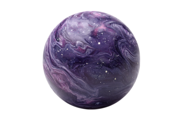 Artistic rendering of a purple planet with swirling galaxy patterns.