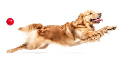 Golden retriever running with ball