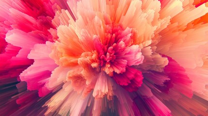 Obraz premium 16.A mesmerizing abstract image with a central floral shape surrounded by vibrant hues of pink, red, and orange, with bold, jagged digital extrusions spreading outward.
