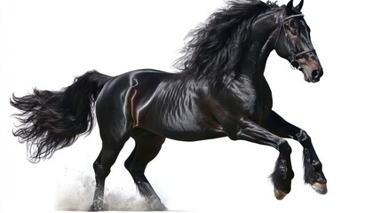 Powerful black horse in motion