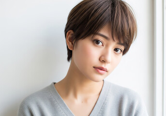 Fototapeta premium 自然な美しさを持つブラウンのふんわりショートヘアの女性