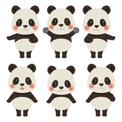 指さしをするパンダのキャラクターイラストセット　白目なし